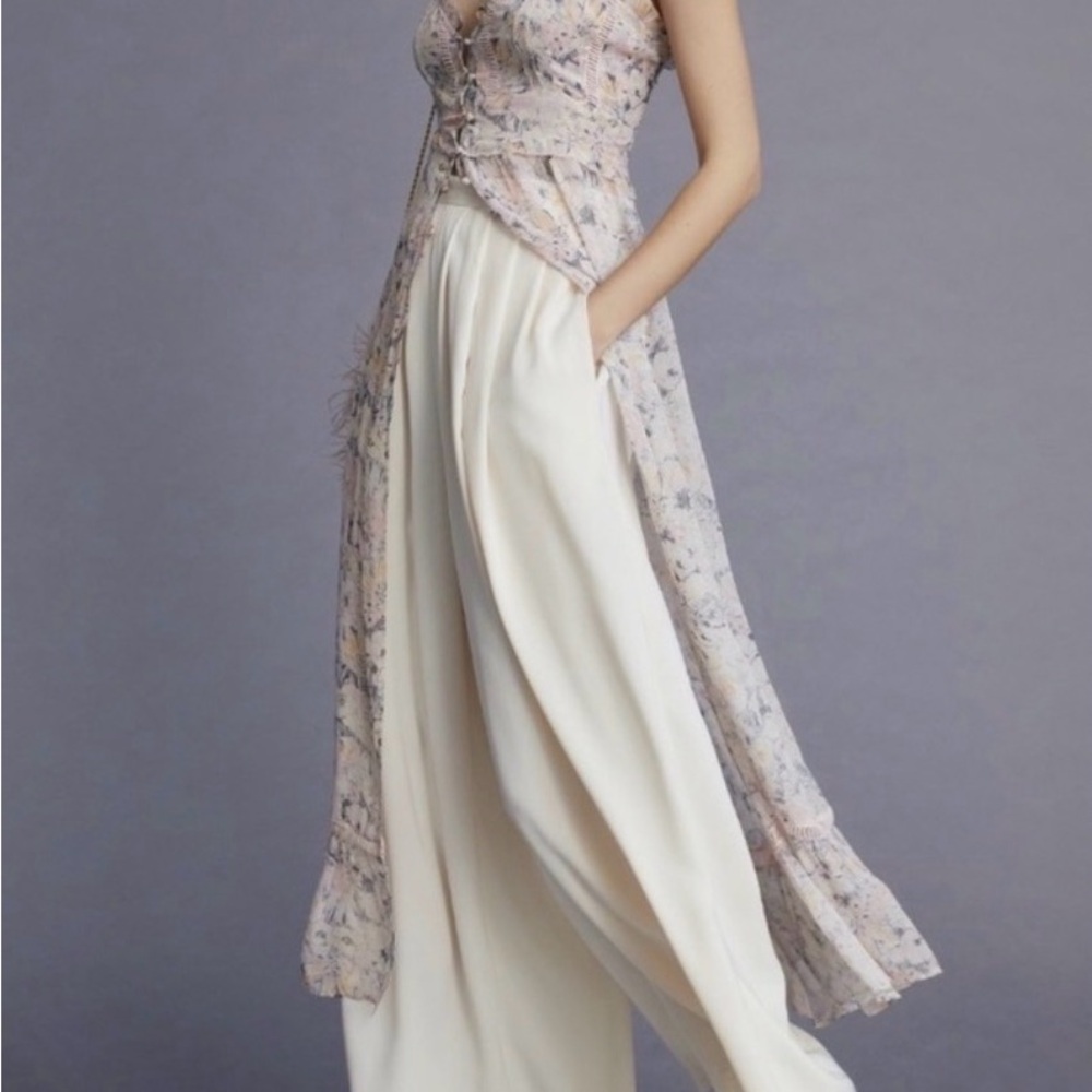 Anthropologie Floral Sheer Tunic in Cream and Pastel Pink